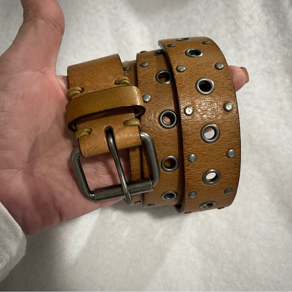 Zara Tan Single Grommet Leather Belt - Picture 8 of 8